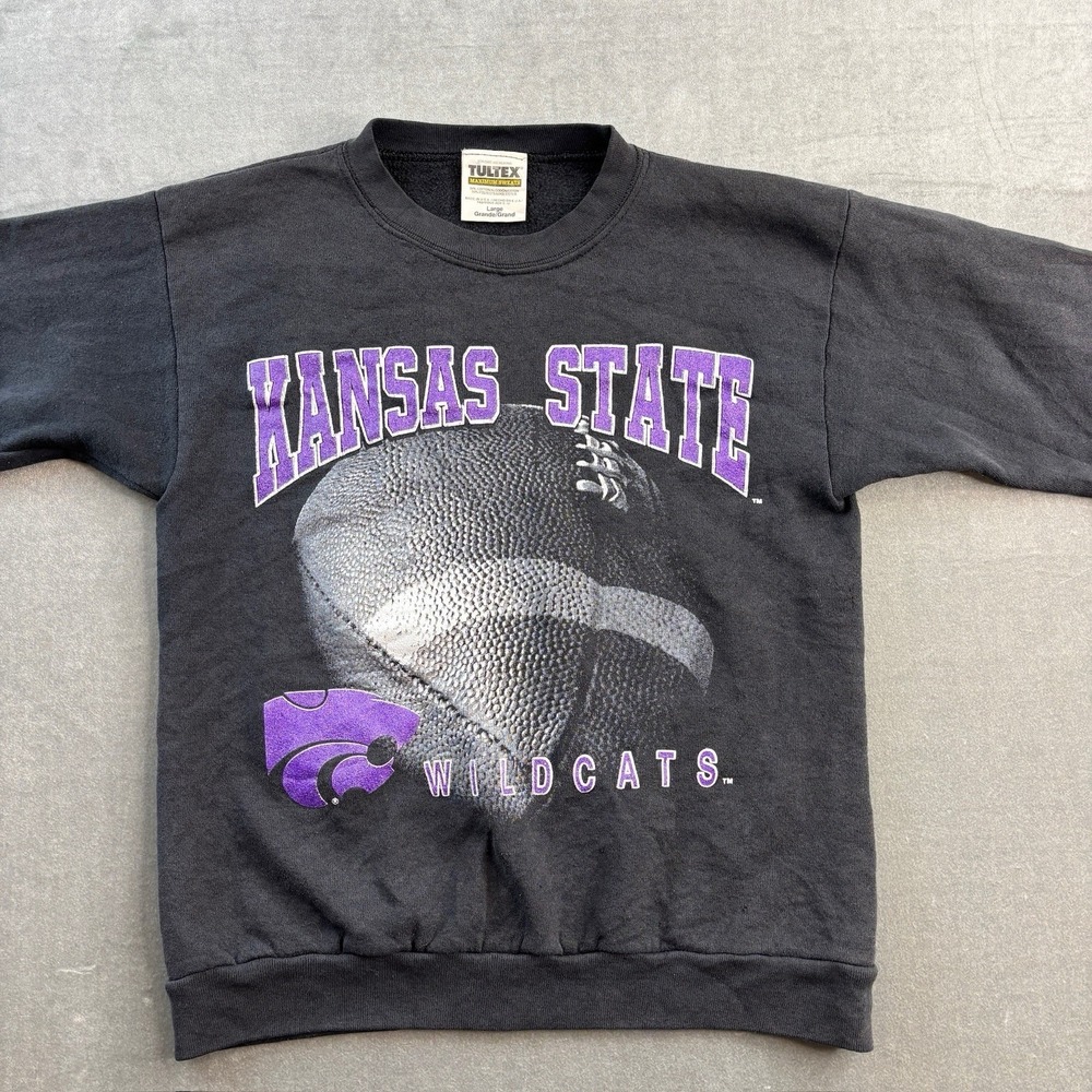 Vintage Tultex Kansas State Wildcats Crewneck Sweatshirt Black Y2K Men's L USA